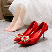 鞋子女2022年夏季婚鞋新娘结婚红色，晚晚风高跟敬酒婚纱不累脚
