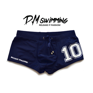d.m男泳裤低腰性感平角裤，字母印花系绳冲浪沙滩游泳四角青年运动