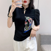 中国风立领T恤女短袖夏装欧货设计感泡泡袖上衣气质显瘦半袖小衫