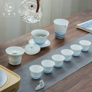 新中式映月白瓷功夫盖碗茶具礼盒装2022全套手绘茶杯乔迁礼物