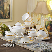 欧式简约描金骨瓷咖啡具英式下午茶杯具套装陶瓷花茶杯送勺子