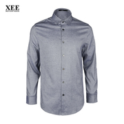 XEE商场同款 秋款灰蓝色棉麻混纺长袖商务休闲衬衫 男士磨毛衬衣