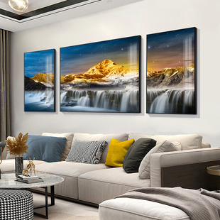 定制客厅装饰画沙发背景墙，挂画现代轻奢高档大气三联画自然风景山
