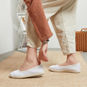 布语堂本草布鞋夏季医生护士，休闲老北京布鞋，女白色一脚蹬浅口大码