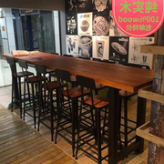 定制美式铁艺吧台桌椅组合商用实木高脚桌长，条桌窄桌奶茶店快餐厅