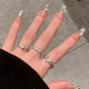 几何开口戒指女小众设计素圈戒指女时尚，个性尾戒锆石情侣对戒指环