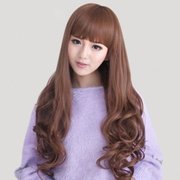 可爱齐刘海长卷发假发女长发全头套式女士自然色网红假头发