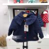 韩国童装 冬季女童宝宝藏蓝色红点带帽披肩外套 毛呢大衣