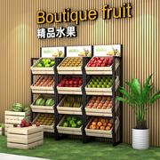 水果展示架超市蔬菜架水果店实木框，果蔬架红酒钢木百果园多层货架