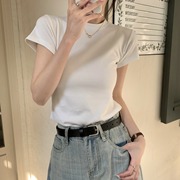 纯欲韩系白色短袖正肩白T恤女2024夏季修身内搭打底衫