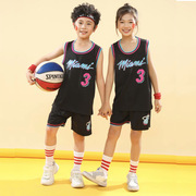 儿童篮球服套装男女热火城市版，3号韦德球衣，小学生比赛服定制印字