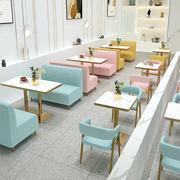 奶茶店桌椅甜品店咖啡厅靠墙，卡座组合清新休闲餐饮店洽谈简约沙发