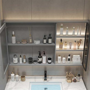 智能浴室镜柜实木单独挂墙式卫生间镜子玻璃门层板灯除雾镜箱