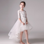 新儿童(新儿童)婚纱2021前短后长白色演出服，女童礼服小主持人儿童公品