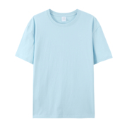 浅蓝色纯棉纯色圆领短袖T恤男女全棉打底衫内搭宽松半袖大码体恤