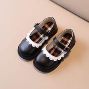 女童圆头皮鞋2022春秋季儿童单鞋黑色学生鞋小女孩公主鞋子