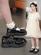 女童皮鞋2023春秋皮鞋女孩，公主鞋黑色演出鞋，高跟舞蹈鞋中大童