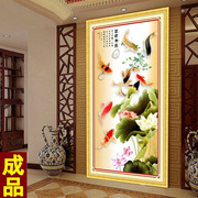 纯手工十字绣棉布成品富贵有余竖版九鱼图绣好的客厅中国风装饰画