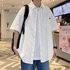 白色衬衫男夏季纯色百搭五分袖日系衬衣，港风翻领休闲薄款短袖外套
