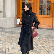 「伦敦的爱」黑色，中长款立领羊绒，大衣女2023保暖显瘦双面呢大衣