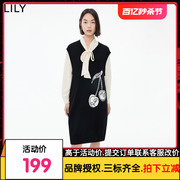 lily2023秋女装樱桃提花，复古百搭马甲，裙设计感茧型针织连衣裙