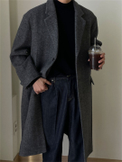 mrdong韩国男装高档轻熟商务休闲羊毛混纺，单排扣毛呢大衣外套