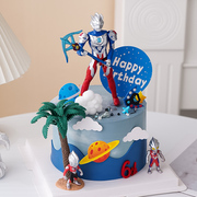 网红蛋糕装饰品摆件超人拿儿童男孩生日派对用品椰子树插件装饰