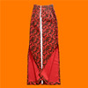 秋冬弹力厚鹿皮绒红色印花半身长裙旗袍式开叉修身一步高腰包臀裙