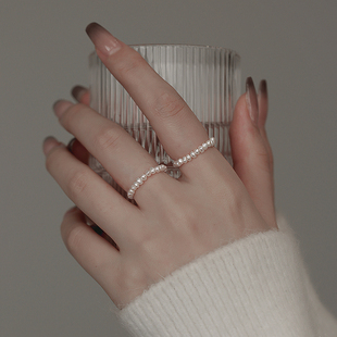 14k包金2mm天然淡水珍珠戒指女小众，设计高级感叠戴轻奢食指戒尾戒