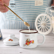 搪瓷杯带盖加厚儿童杯小号牛奶杯耐摔茶缸创意马克杯咖啡水杯