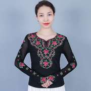 新疆舞蹈广场舞服装上衣长袖，女牛奶丝，民族维族舞台演出服表演
