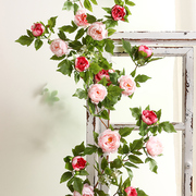 仿真玫瑰花绿叶仿生藤条墙面吊顶灯阳台栏杆扶手装饰遮丑藤蔓绿植
