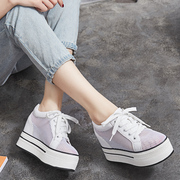 夏季韩版学生厚底坡跟小白鞋镂空内增高10cm女鞋，网纱低帮松糕单鞋