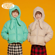ICEBISCUIT韩国儿童冬季外套天鹅绒廓形短款高领保暖羽绒服