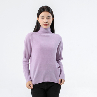 YD60女士春秋针织衫 羊绒短款套头圆领内搭休闲针织上衣 淡紫色