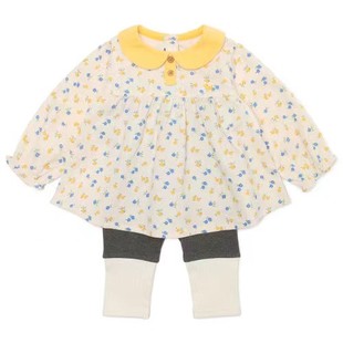蓝狗城堡出口韩国品牌黄蓝碎花，翻领可爱女，童女宝宝娃娃款两件套装