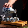 日式清酒壶家用手绘青花陶瓷釉，下彩和风分酒器烧酒壶，白酒杯(白酒杯)套装