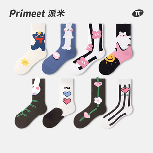 PRIMEET/派米设计感卡通袜子女可爱日系秋冬中筒袜外穿复古长袜男