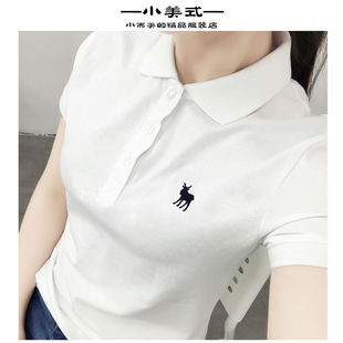 夏季Polo衫女 翻领短袖T恤女显瘦纯棉修身可爱潮大码红色韩版学生