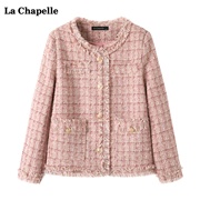 拉夏贝尔/La Chapelle粉色小香风圆领外套女春季气质百搭上衣