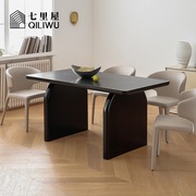 七里屋极简餐桌家用小户型，现代简约轻奢高级感黑色长方形餐桌椅
