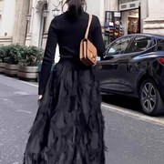 欧洲站秋冬赫本风小黑裙超好看的针织长裙打t底裙高级感连衣