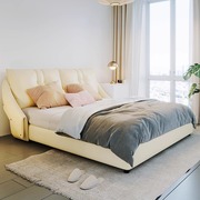 Jusitn轻奢真皮床现代简约软包婚床小户型北欧ins1.8米双人床主卧