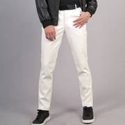 中青年男士皮裤弹力修身纯色，时尚防水白色表演酒吧机车网红理