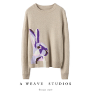 一只紫色兔子！羊绒衫女圆领兔子提花时尚百搭冬季保暖纯羊绒衫