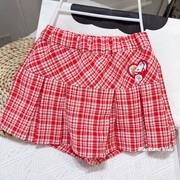 23夏款韩版童装女童红格子裙裤 1-4岁宝宝儿童好看的红色短裤子