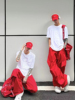 美式hiphop多巴胺穿搭红色工装裤男小众设计感潮牌机能风伞兵长裤