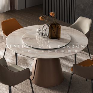 大理石餐桌轻奢高端意式圆桌椅组合家用圆形饭桌子现代简约高级感
