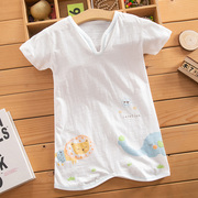 夏季婴儿纯棉短袖睡袍宝宝，两用睡衣睡裙男女，1-4岁儿童棉短袖长袍
