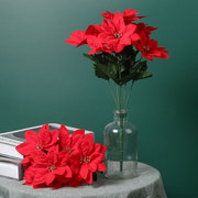 亚马逊圣诞装饰一品红仿真花，客厅装饰盆栽红绢花，绒布花束塑料假花
